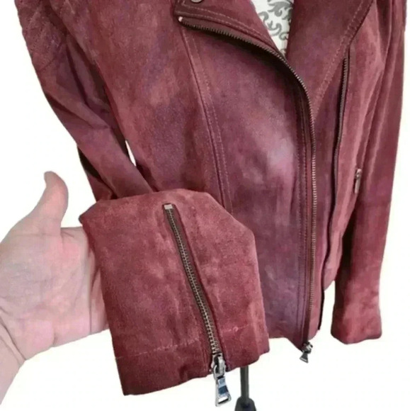 Express Jacket Suede Biker Moto Genuine  Leather Oxblood Women's size Large - Picture 9 of 16